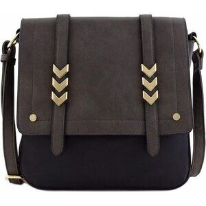 $15 FLASH SALE! ALYSSA Black Gray Vegan Faux Leather Messenger Crossbody Bag